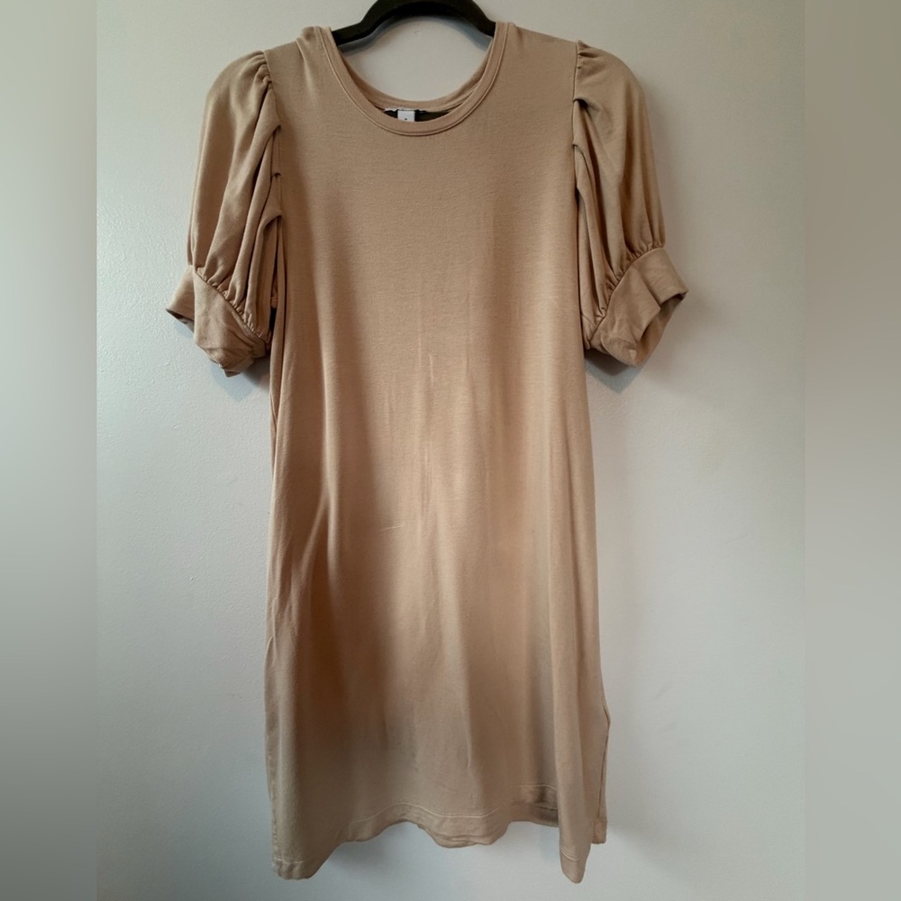 Daily Ritual Puff Sleeve T-Shirt Dress in Tan